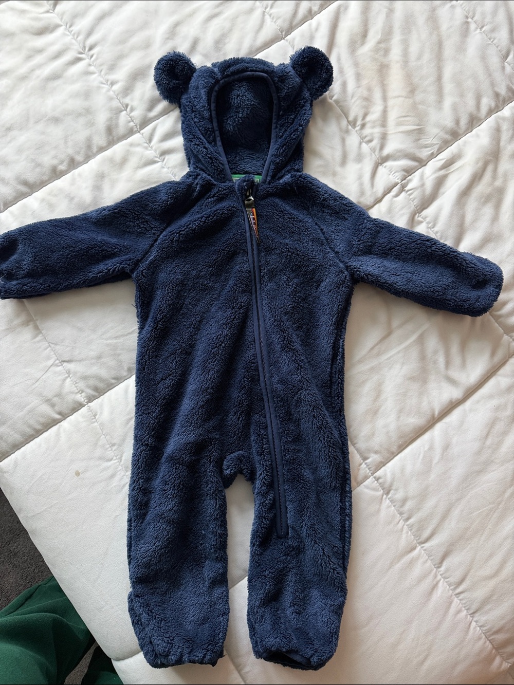LL Bean | Kids Plush Navy Fleece One-Piece Hooded Romper with Ears